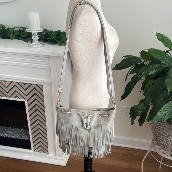 VENUS Handbags - VENUS Gray Fringe Crossbody Bag